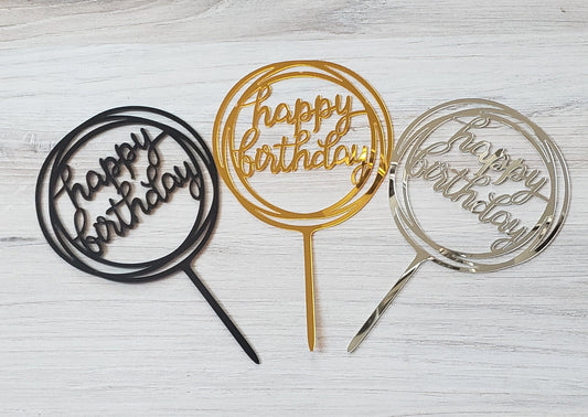 Happy Birthday Acrylic Cake Toppers (Circle)